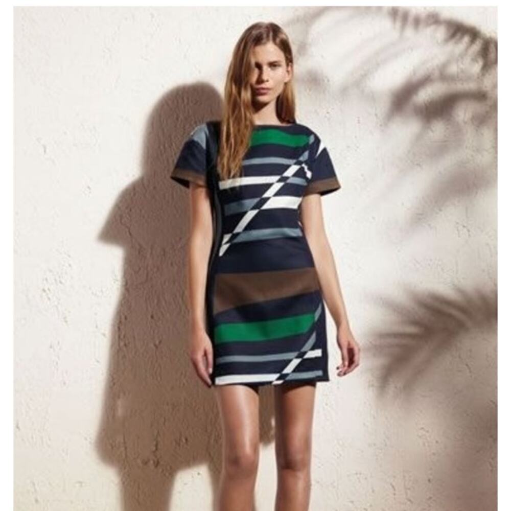 Derek Lam Design Nation Linen Cotton Blend Geometric Shift Dress 4
